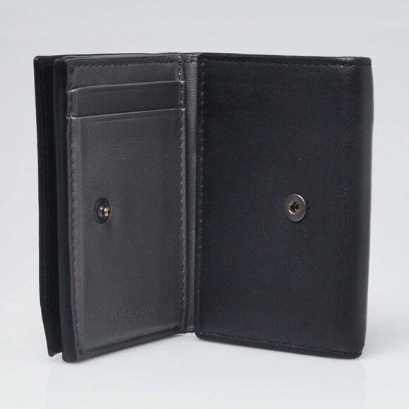 Bottega Veneta Black/Grey Intrecciato Woven Nappa Leather Tri-Fold Small Wallet - Picture 4 of 11